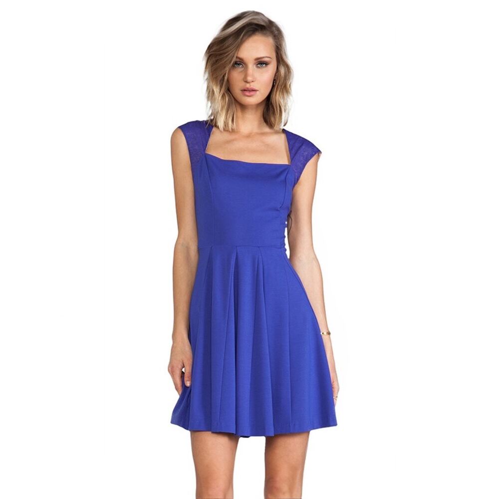 Erin Fetherston Elena Dress Fit Flare Spectrum Blue Mini Sleeveless Women's 0